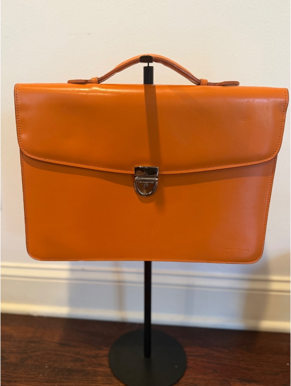 Jack Georges Orange Italian Leather Briefcase Work Bag w Key